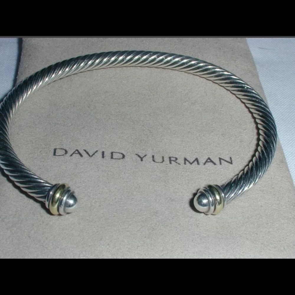 AUTHENTIC DAVID YURMAN STERLING SILVER 18K GOLD 4MM CABLE DOME CUFF BRACELET!